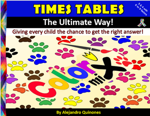 TIMES TABLES - "The Ultimate Way" workbook cover page with colorful cat footprints.